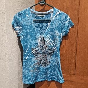 Maurices Teal and Silver V-Neck Graphic Tee